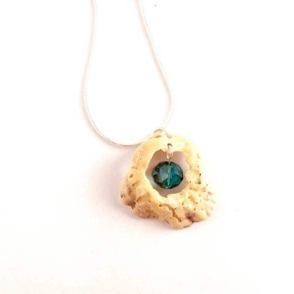 Handmade Seashell Necklace with Teal Bead